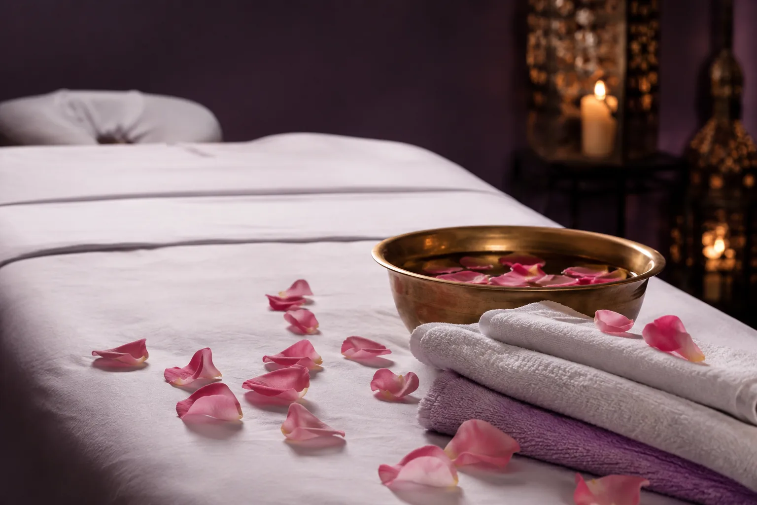 Seans öncesi hazırlanmış masaj masası — Lila Spa, Sarıyer misafirlerine hizmet veren salon