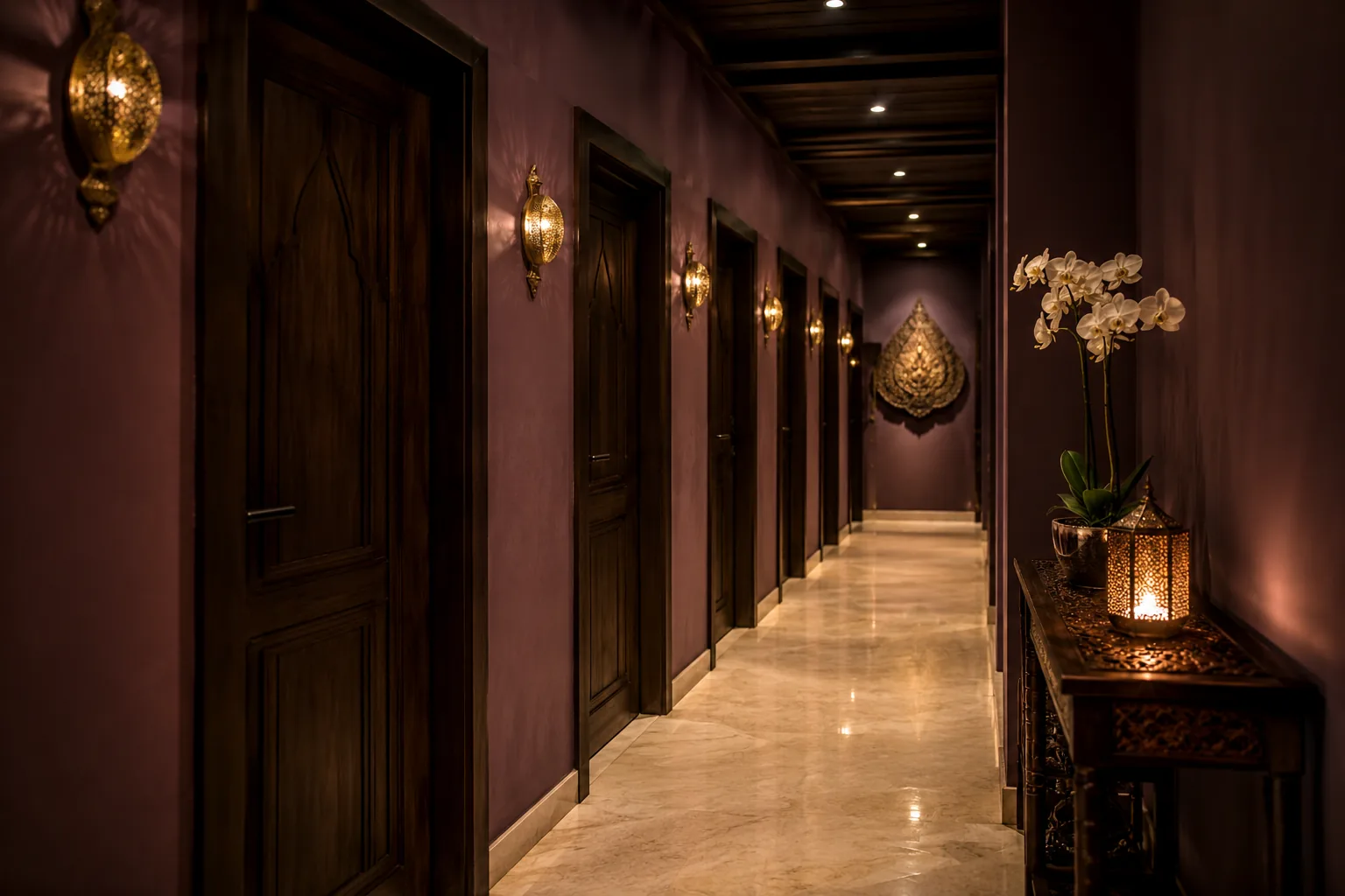 Masaj odalarının koridoru — Lila Spa, Sarıyer misafirlerine hizmet veren salon